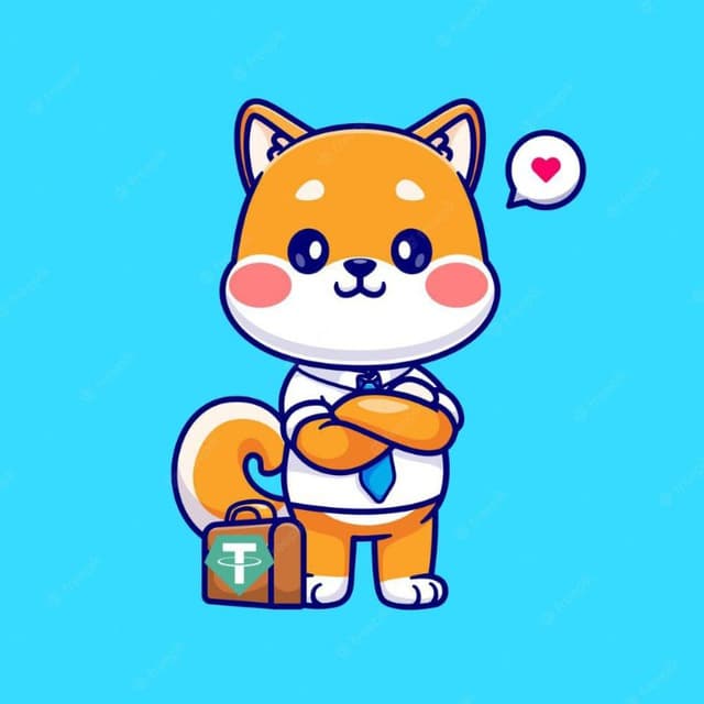 SecondSalary Inu mascot — a cute Shiba Inu in a shirt and tie holding a USDT briefcase